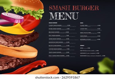 Moderno realista Smash hambúrguer Menu