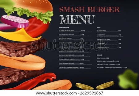 Modern Realistic Smash burger Menu