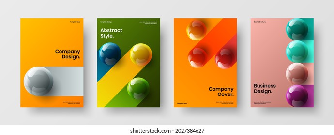 Modern realistic spheres booklet illustration bundle. Creative company identity A4 design vector concept composition.