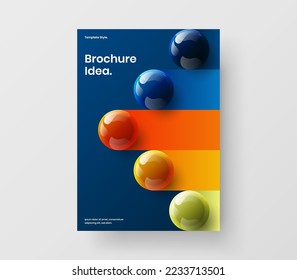 Modern realistic spheres leaflet template. Geometric magazine cover A4 vector design layout.
