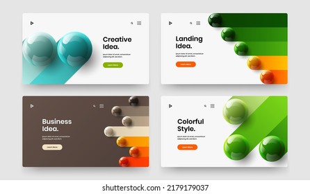 Esferas realistas modernas página web ilustraciones de pantalla. Colección de diseño vectorial de diseño de volante fresco.