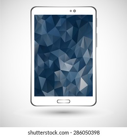 Modern realistic tablet with mosaic pattern touch screen isolated on a gray background, with shadow, web design, vector, eps 10