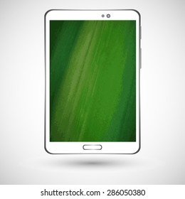 Modern realistic tablet with watercolor pattern touch screen isolated on a gray background, with shadow, web design, vector, eps 10