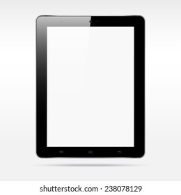 Modern realistic touchscreen tablet computer isolated on light background. Blank vertical screen