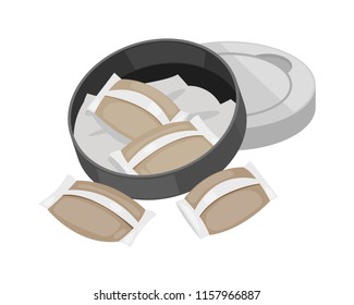 Modern realistic traditional smoking snuff without filter. Moistened tobacco in bags snus. Cigar, cigarette, paper roll with tobacco in form of powder, snuff. Concept of smoking. Vector illustration.