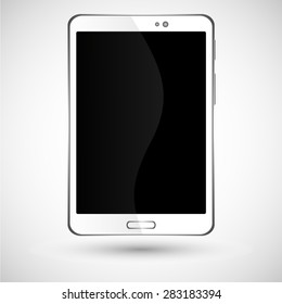 Modern realistic white tablet with black touch screen isolated on a gray background, empty screen, web design, vector, eps 10
