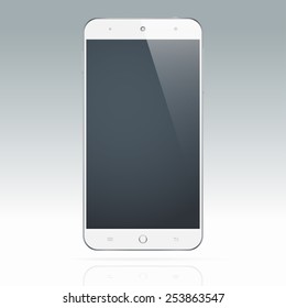 Modern realistic white touchscreen cellphone tablet smartphone isolated on light background.  Empty screen