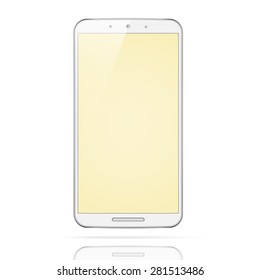 Modern realistic white touchscreen cellphone  / tablet / smartphone with blank gold screen isolated on white background