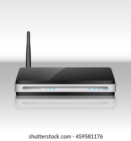 Modern Realistic Wireless Router with the antenna for internet connection. Wireless ADSL Router Icon. Wireless router vector illustration, isolated.