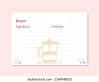 Modern Recipe Card Template For Instant Print Cookbook. A4 Format. Menu Creator Vector Illustration. Kitchen Food Template