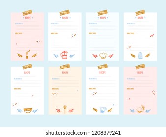 Modern Recipe card template set for cookbook. Menu Vector Illustration