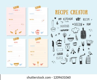 Modern Recipe card template set for cookbook. Menu Creator Vector Illustration