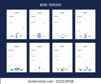 Modern Recipe Card Template Set For Cookbook. Menu Creator Vector Illustration