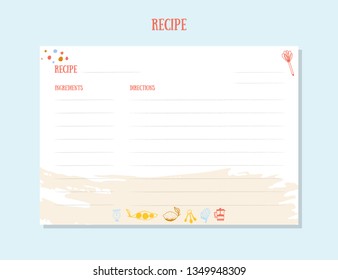 Modern Recipe Card Template Set For Cookbook. Menu Creator Vector Illustration. Kitchen Food Template