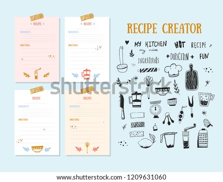Modern Recipe card template set for cookbook. Menu Creator Vector Illustration