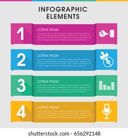 Modern record infographic template. infographic design with record icons includes disc flame, microphone. can be used for presentation, diagram, annual report, web design.