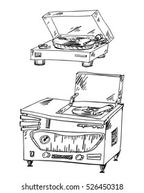 A modern record  player and Radiola 60 years.Vector