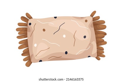 Modern rectangle-shaped pillow with fringe. Decorative rectangular cushion design. Cosy home interior decor for sofa. Stylish soft decoration. Flat vector illustration isolated on white background