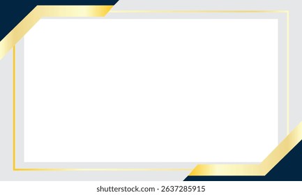Modern rectangular background with a sleek white center framed by gold and navy blue diagonal accents. Ideal for luxury presentations, certificates, business cards, or formal graphic layouts.