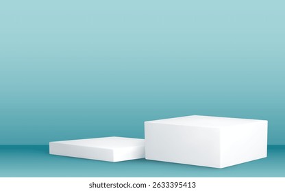Modern rectangular display podium in white, ideal for boutique product staging, art exhibits, or luxury retail visuals. Subtle 3D effect with neutral backdrop