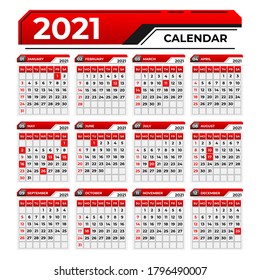 Modern Red 2021 Business Calendar Template