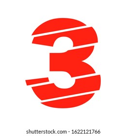 Modern Red 3 Number Design Vector Illustration. Numeral Vector Trendy Flat Line Style. Vector Elements Illustration Template for Web Design or Greeting Card.