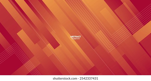 Fundo abstrato 3D vermelho moderno com formas quadradas e padrões de linha. Ilustração colorida com padrões laranja no plano de fundo. eps10