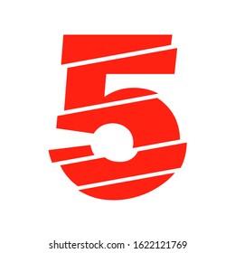 Modern Red 5 Number Design Vector Illustration. Numeral Vector Trendy Flat Line Style. Vector Elements Illustration Template for Web Design or Greeting Card.