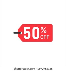 modern red 50 percent discount sign on white background
