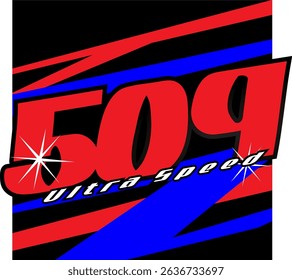 Modern red 509 number vector and white ULTRA SPEED text, 3D abstract design.