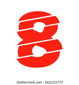 Modern Red 8 Number Design Vector Illustration. Numeral Vector Trendy Flat Line Style. Vector Elements Illustration Template for Web Design or Greeting Card.