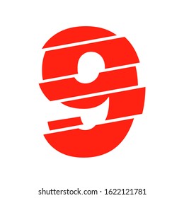 Modern Red 9 Number Design Vector Illustration. Numeral Vector Trendy Flat Line Style. Vector Elements Illustration Template for Web Design or Greeting Card.