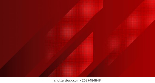 Modern red abstract background with diagonal geometric shapes, gradient tones, and halftone dots. Dynamic design ideal for banners, presentations, web headers, posters, or corporate templates.