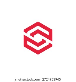 Design moderno de logotipo geométrico abstrato vermelho com entrelaçamento 'S' como formas dentro de um hexágono, simbolizando inovação, conexão e identidade corporativa dinâmica para tecnologia ou negócios