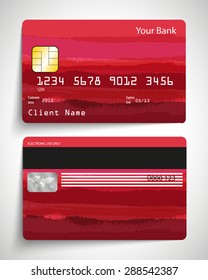 Modern red abstract realistic vector credit card.