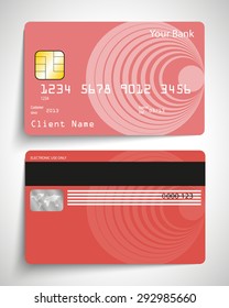 Modern red abstract realistic vector credit card.