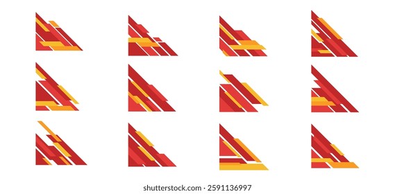 Modern Red Abstract Shape Border and Corner Frame Vector Set Collection. Decorative Elements Corners, Borders, and Frames. Futuristic Shape for Banners, Certificates, Invitations, and Covers Design