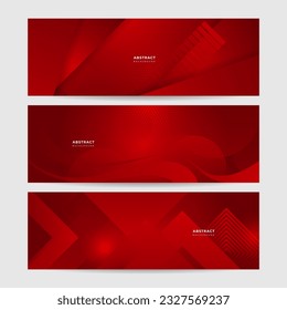 Modern red abstract vector long banner. Minimal background with waves arrows geometric shapes and copy space for text. Social media cover and web wide banner template