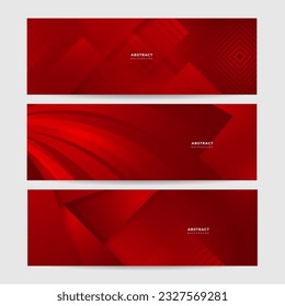 Modern red abstract vector long banner. Minimal background with waves arrows geometric shapes and copy space for text. Social media cover and web wide banner template