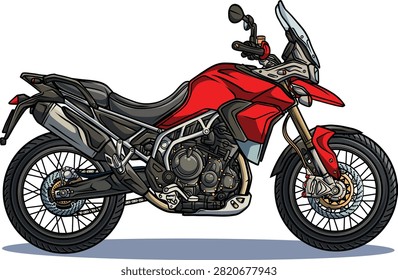 Modern red adventure tourer motorcycle vector illustration isolated on white background