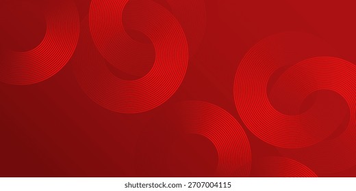 Fondo rojo moderno con líneas de curva brillantes. Moderno gradiente rojo brillante geométrico patrón de líneas circulares abstracto Arte vectorial simple