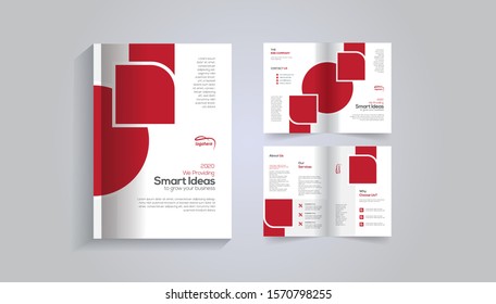 modern red bifold brochure design vector business template