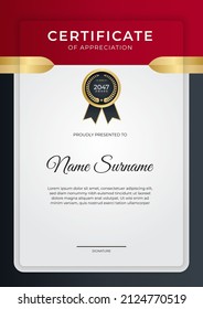 Modern red and black Certificate of achievement template set with gold badge and border. Corporate concept award diploma design background. Vector Illustration