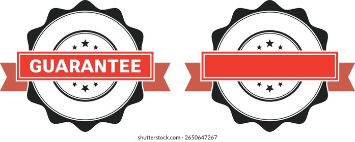 Modern Red and Black Guarantee Ribbon Badge Icon with Star Circle Emblem for Certified Product Assurance Labels