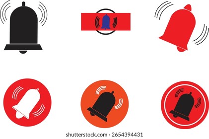 Notificação preta vermelha moderna desativa ícones mudos com símbolos de alerta de campainha para vetor UI móvel
