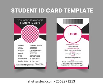 Modern Red and Black Student ID Card Template Design