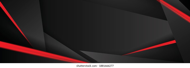 Moderno fondo vectorial de banner de tecnología negra roja. Color gris oscuro. 3d modelo triangular de superposición para las empresas premium o la presentación corporativa. Plantilla de lujo con fondo de pantalla de textura ancha futurista