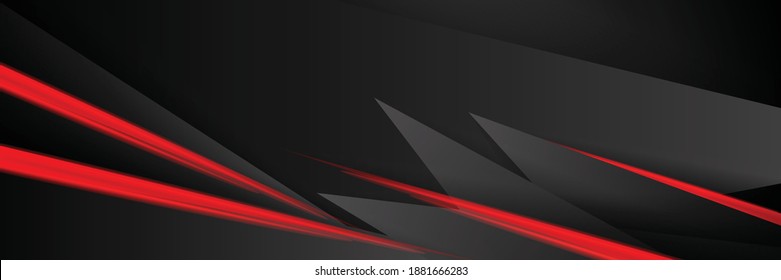 Modern red black tech banner vector background. Dark grey color. 3d overlap triangle pattern for premium business or corporate presentation. Luxury template with futuristic wide texture wallpaper