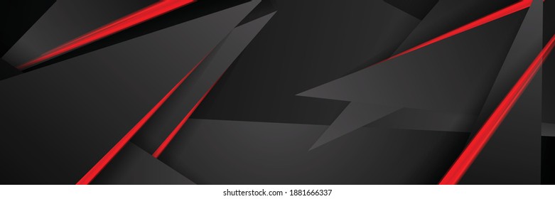 Moderno fondo vectorial de banner de tecnología negra roja. Color gris oscuro. 3d modelo triangular de superposición para las empresas premium o la presentación corporativa. Plantilla de lujo con fondo de pantalla de textura ancha futurista