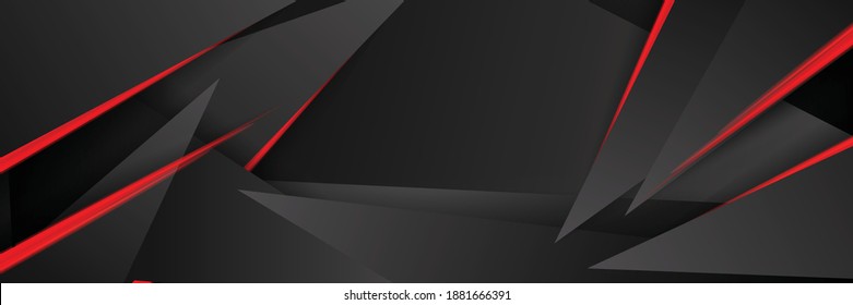 Modern red black tech banner vector background. Dark grey color. 3d overlap triangle pattern for premium business or corporate presentation. Luxury template with futuristic wide texture wallpaper